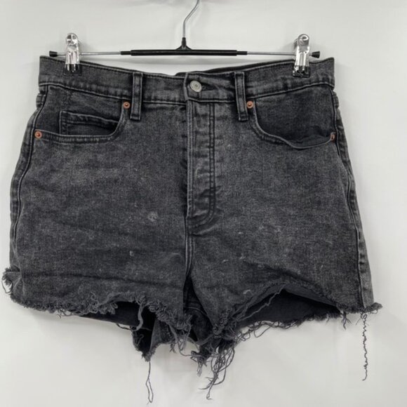 Old Navy Black Wash Denim Shorts Size 10 Higher High Rise Sky-Hi A-Line - Picture 1 of 8